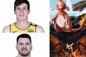 湖媒晒趣图：克内克特-小火龙 里夫斯-火恐龙 东契奇-喷火龙